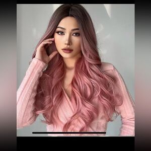 🔥🔥 Blonde unicorn pink curly long 26 inch wig ,darker roots as seen in pics.